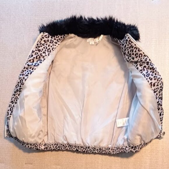 FLAPDOODLES girls NEW puffed leopard vest size 6 gray, black, pink w/black fur - Picture 2 of 11